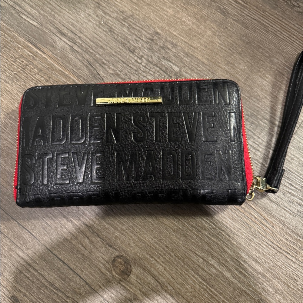 Steve Madden Black Wallet with Red Zipper